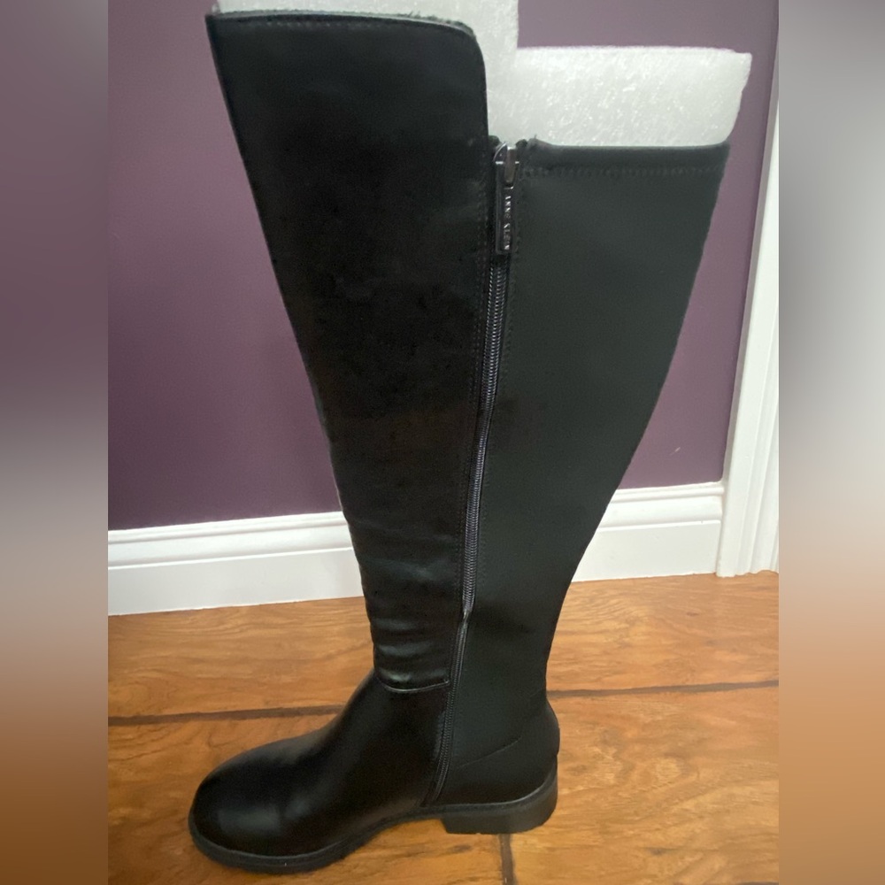 Anne Klein Black Leather and Fabric Boot - Picture 5 of 11